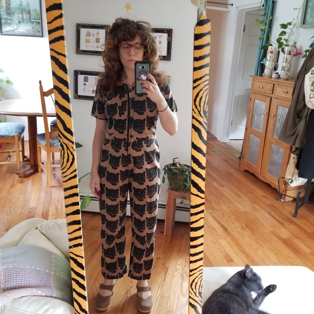 Nooworks Tan Jumpsuit with Black Cat Design